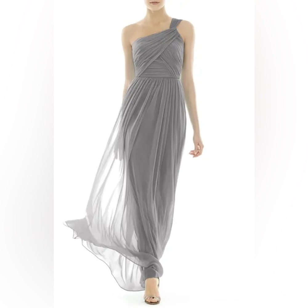 ALFRED SUNG Light Gray Pleated Evening Gown bridesmaid dress wedding guest
